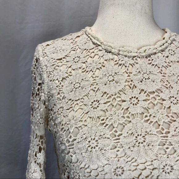 Zara Trafaluc cream off white lace minidress 3/4 sleeves open back bodycon S - Picture 2 of 9